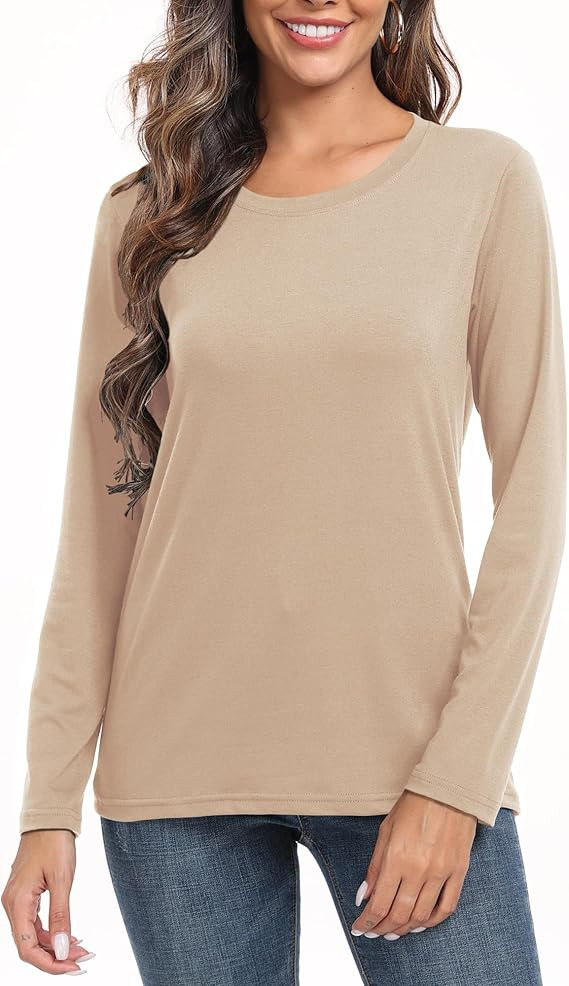 PRIMODA Women's Crew Neck Long Sleeve Shirts Basic Loose Fit Layering Tops | Amazon (US)