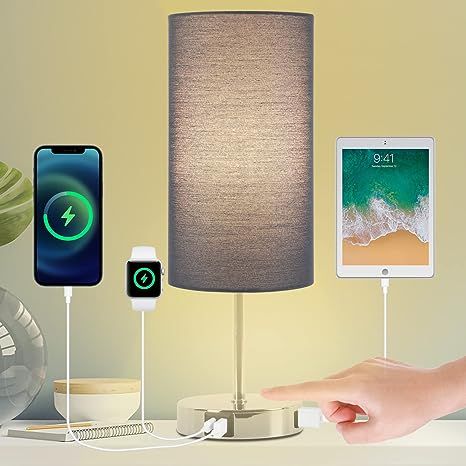 LINNMON Table Lamp with USB Port and Outlet, Touch Control Table Lamp for Bedrooms, 3-Way Dimmabl... | Amazon (US)