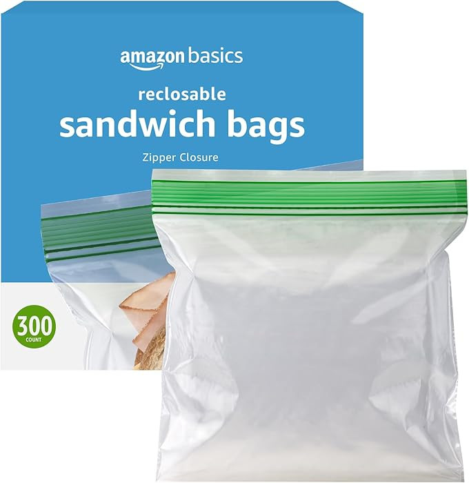 Amazon Basics Resealable Double Zipper Sandwich Storage Bags for Food Storage, 300 Count (Previou... | Amazon (US)