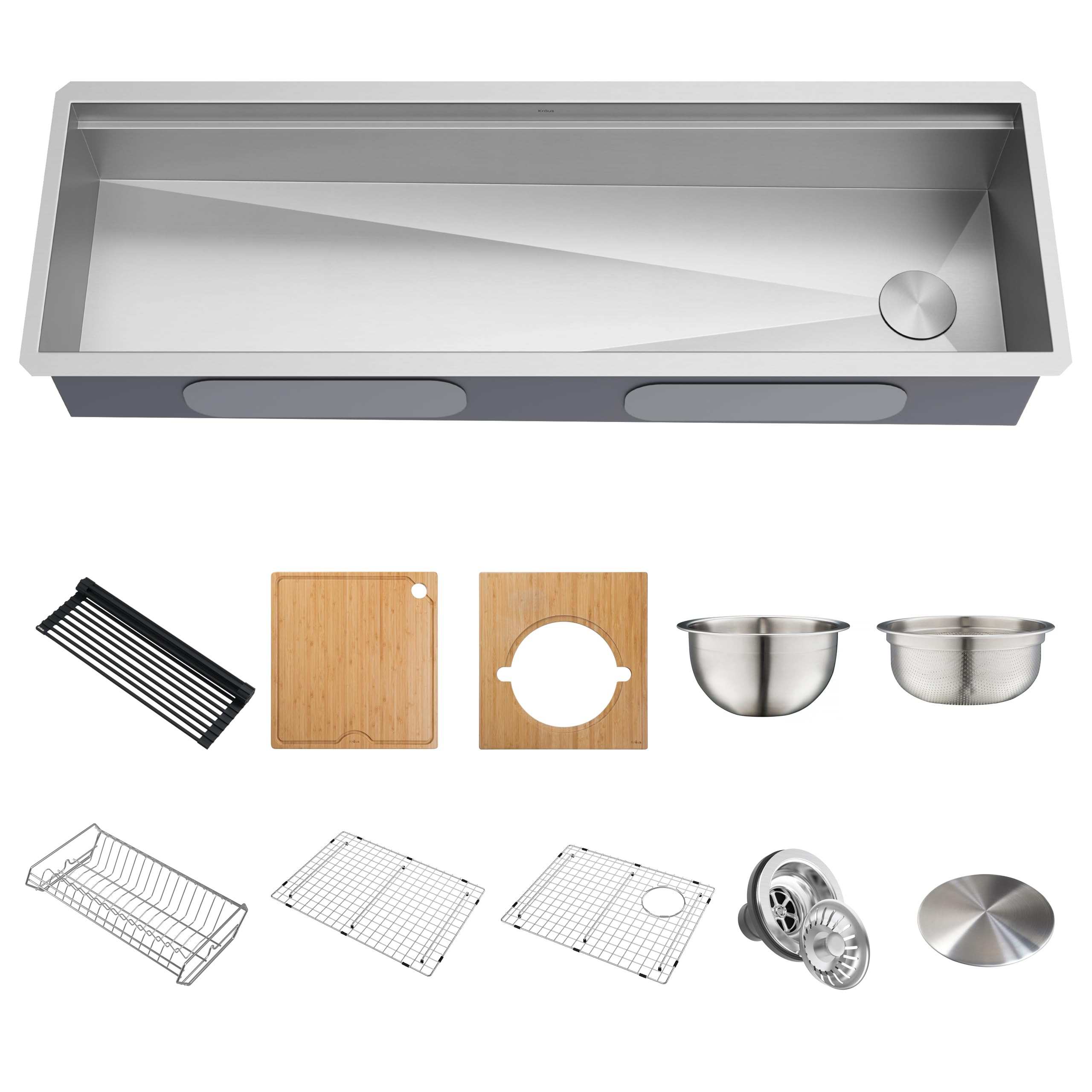 Kraus KWU210-57 Kore 2-Tier Workstation Undermount 16 Gauge Stainless Steel Single Bowl Kitchen Sink with 10 Piece Chef’s Kit of Accessories, 57 inch | Amazon (US)