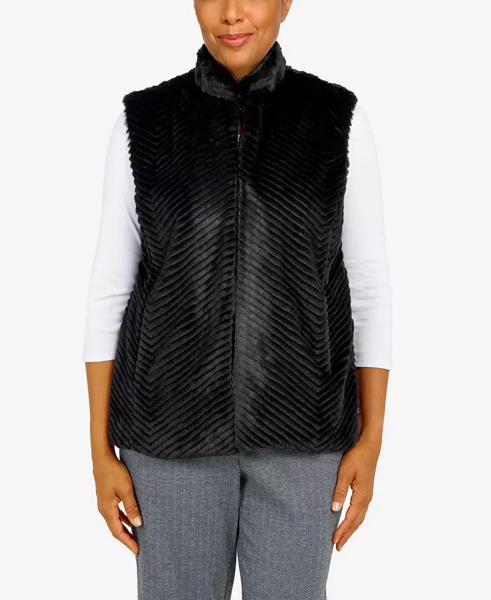 Alfred Dunner Women's Empire State Chevron Faux Fur Vest Jacket & Reviews - Jackets & Blazers - W... | Macys (US)