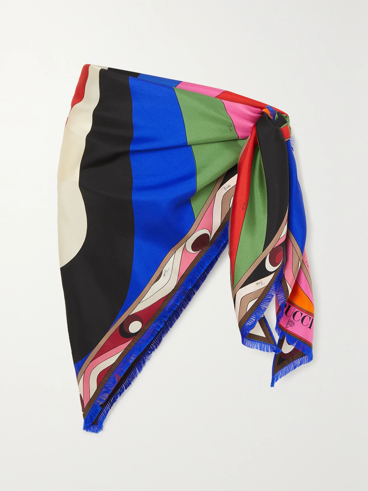 PUCCI - Fringed Printed Silk-twill Pareo - Red | NET-A-PORTER (US)