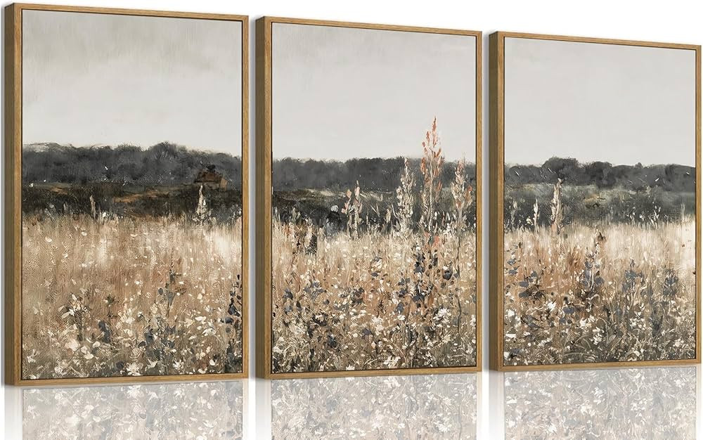 Wodkwq 3 Piece Vintage Landscape Canvas Wall Art Framed,Above Bed Wall Art,Farmhouse decor,Neutra... | Amazon (US)