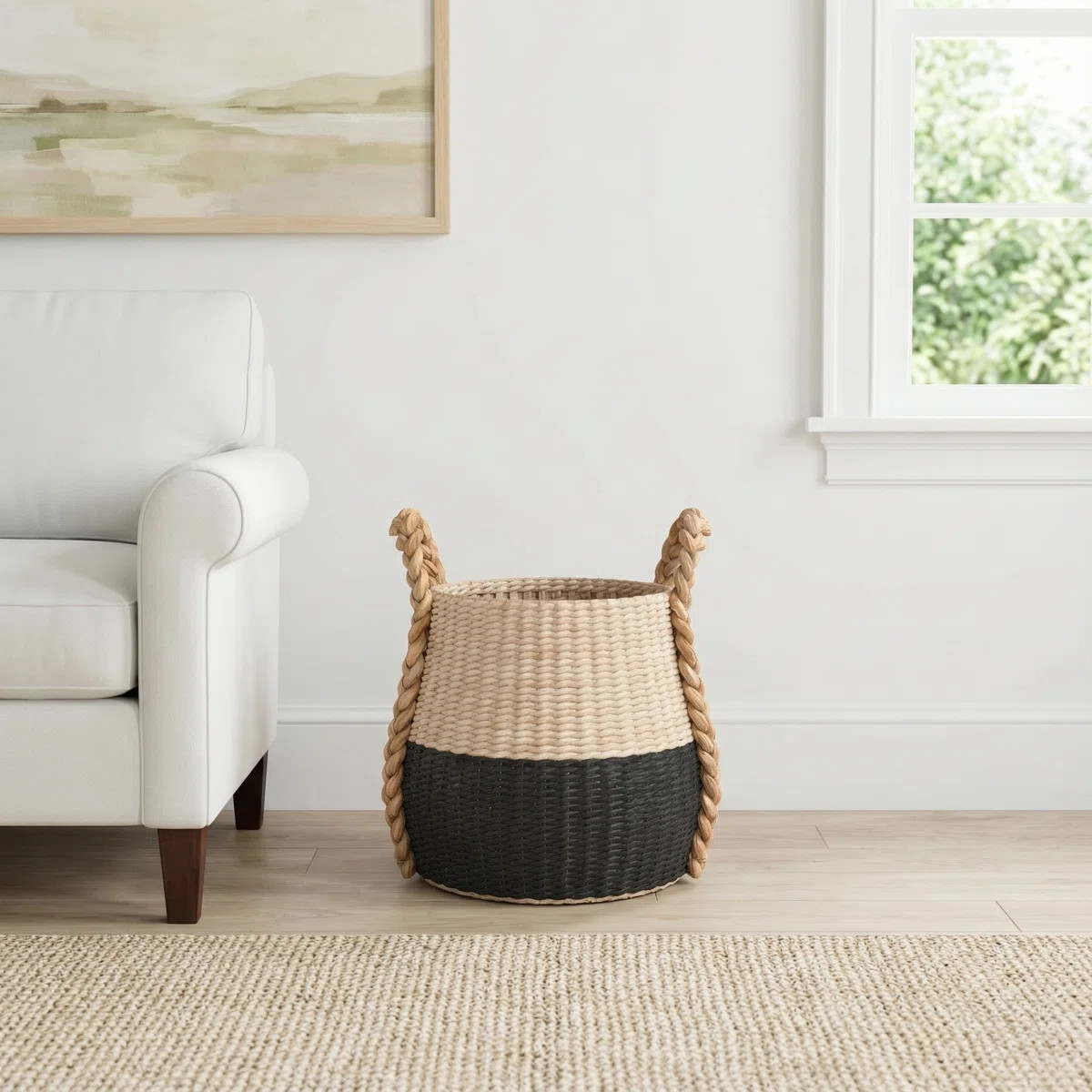 Armadi Two Tone Wicker Basket with Handles | Wayfair North America