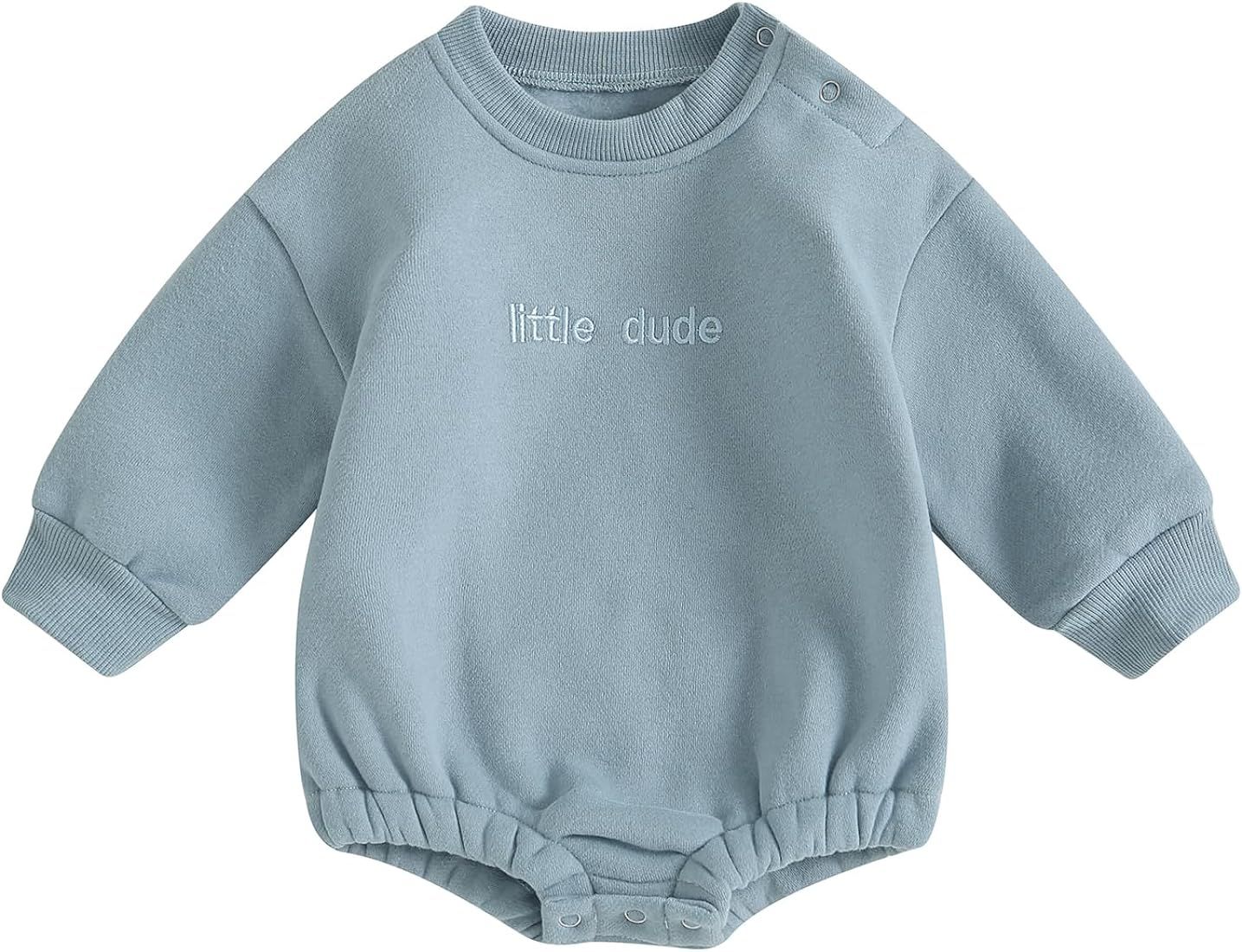 VISGOGO Baby Boy Girls Oversized Sweatshirt Romper Long Sleeve Little Dude Sweater Onesie Top Emb... | Amazon (US)