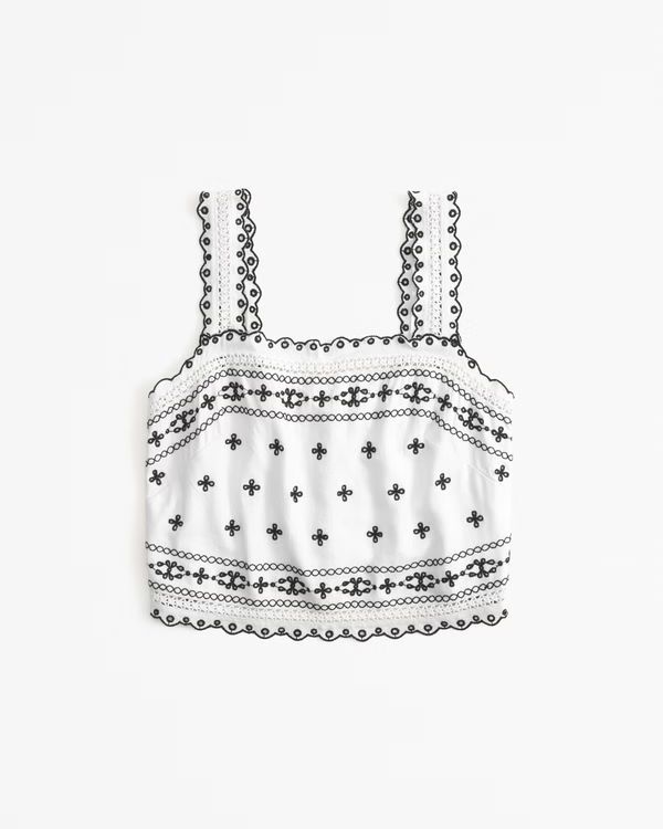 Women's Linen-Blend Embroidered Tie-Back Top | Women's New Arrivals | Abercrombie.com | Abercrombie & Fitch (US)