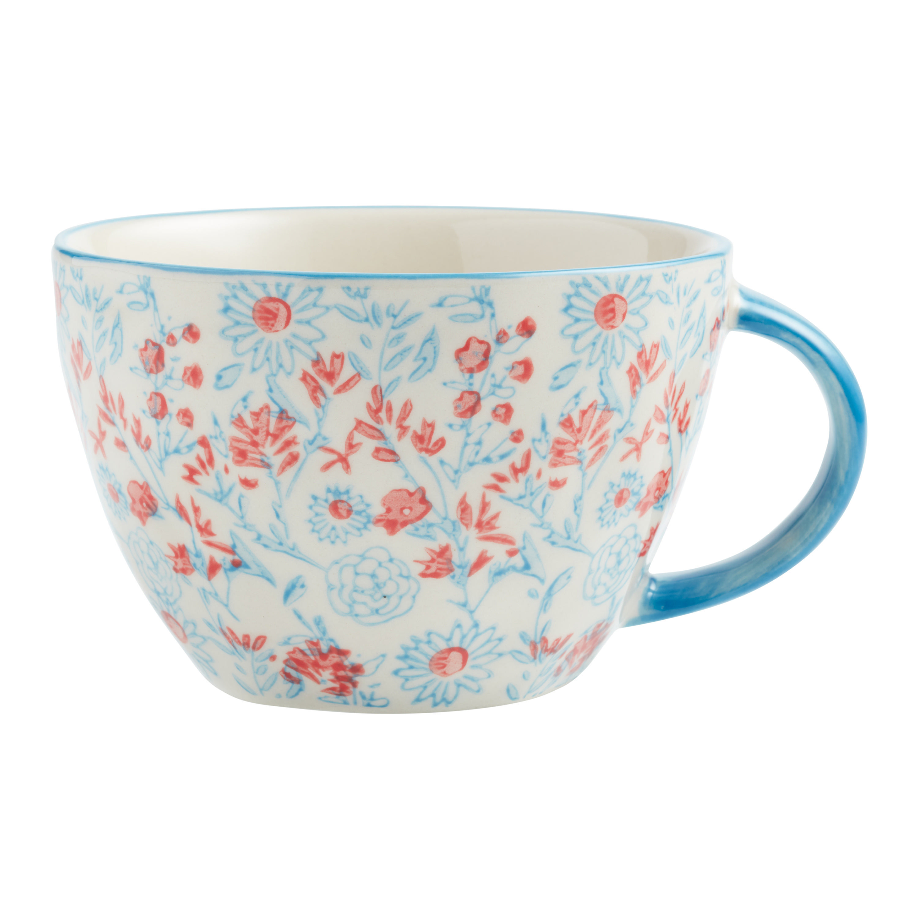 Red And Blue Floral Hand Painted Ceramic Mug | World Market