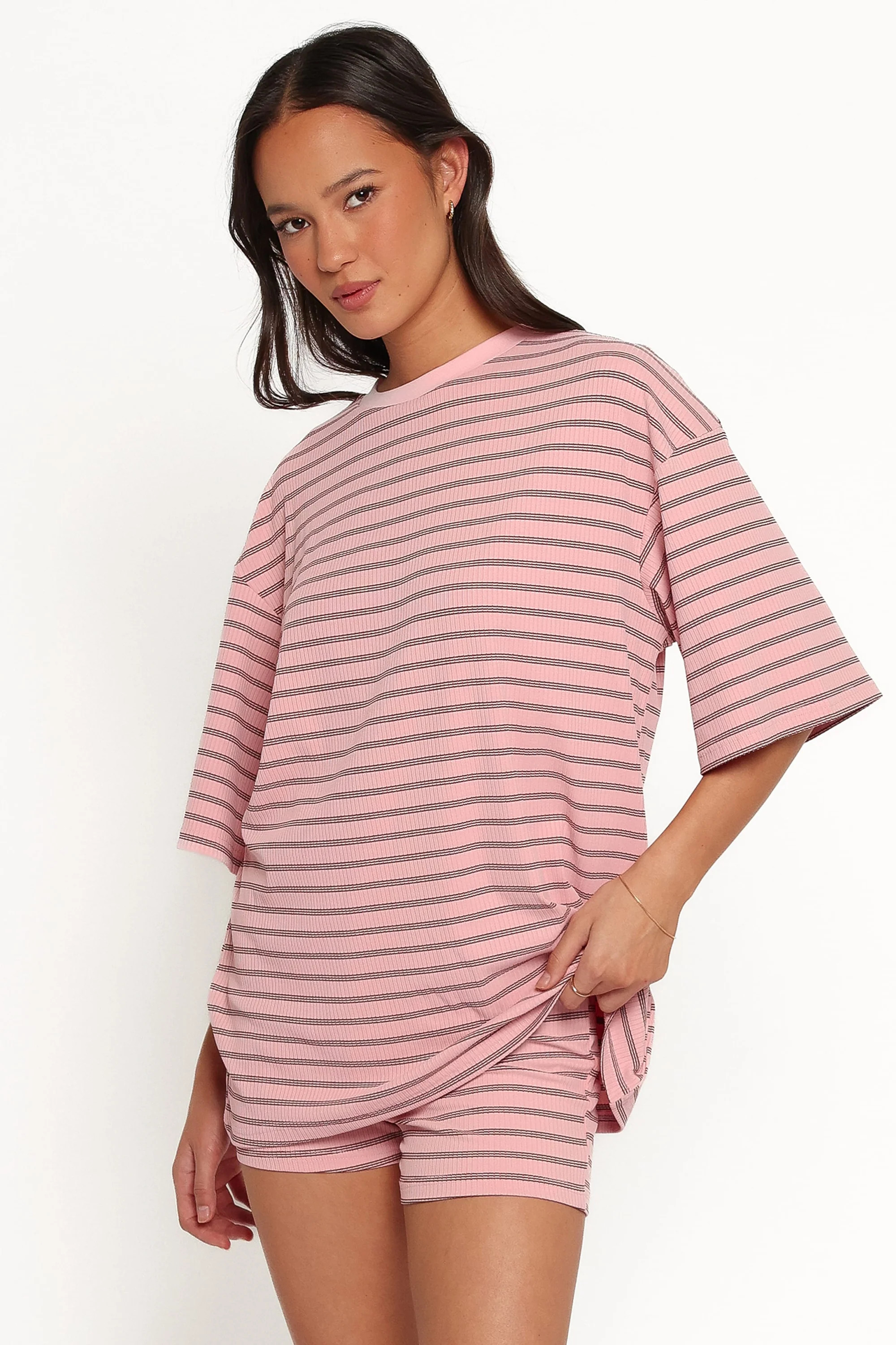 Jazmine Knit Short Set - Pale Pink Stripe | Petal & Pup (US)