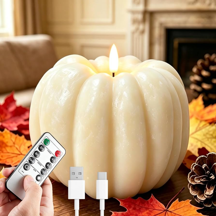 Fall Decor - 300 Hours Rechargeable Flickering Flameless Wax Pumpkin Candle | Amazon (US)