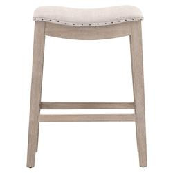 Hendrick Modern Classic Beige Upholstered Natural Grey Nailhead Trim Counter Stool | Kathy Kuo Home