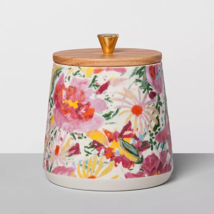 Floral Stoneware Canister with Wood Lid Pink - Opalhouse™ | Target