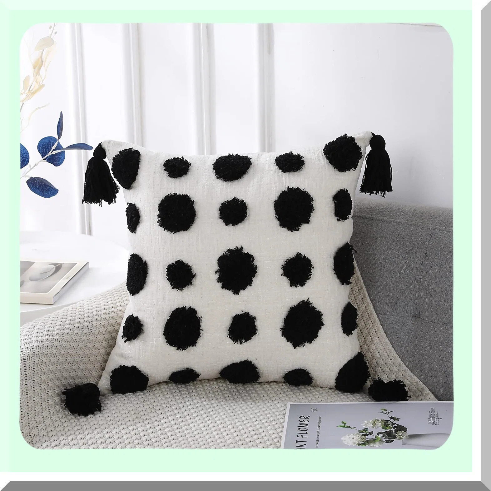 Luxury Boho Pom Pom Tufted Throw Pillow Covers - Soft Farmhouse Decorative Cushion Case for Couch... | Wayfair North America