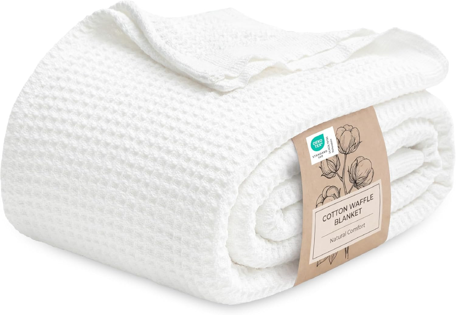 Bedsure 100% Cotton Blanket, Waffle Weave, Queen Size, White, 90"x90" | Amazon (US)