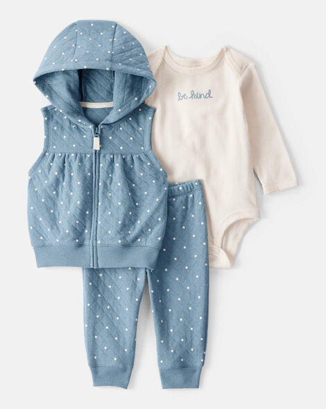 Baby 3-Piece Polka Dot Quilted Little Vest Set - Blue/Ivory | Carter's Inc