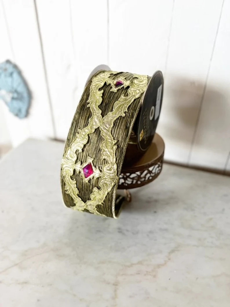 Katherine's Collection LT. Green Diamond Luxury 4" x 5Y Wired Designer Ribbon | Etsy (US)