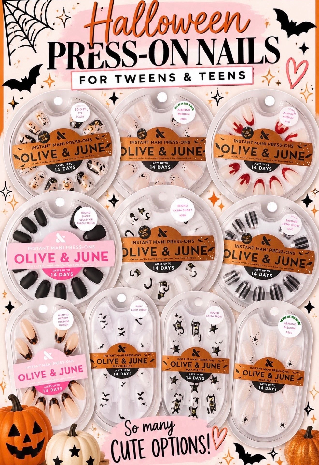 Halloween press on nails for girls teenagers and women