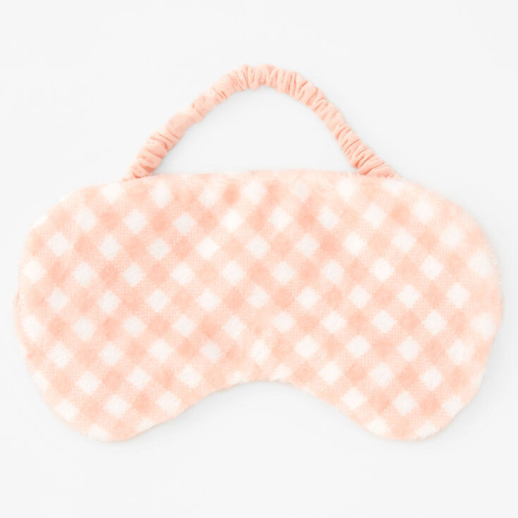 Coral Gingham Plush Sleeping Mask | Claire's (US)