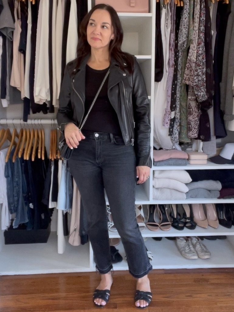 Styling sandals for early fall. Layers are key for fall. Like my leather moto jacket. 

#LTKStyleTip #LTKOver40 #LTKVideo