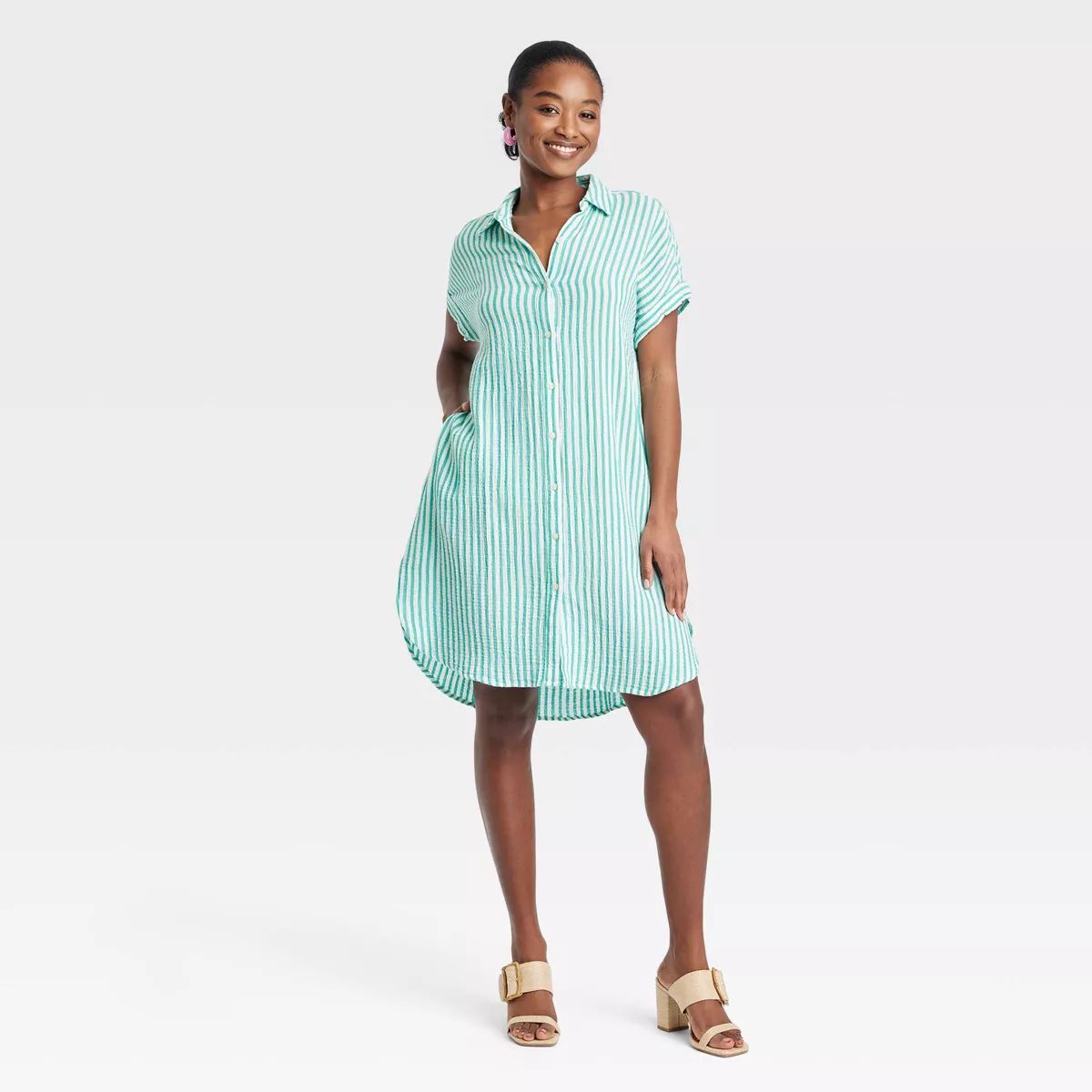 Women's Short Sleeve Mini Shirtdress - Universal Thread™ Blue XS | Target