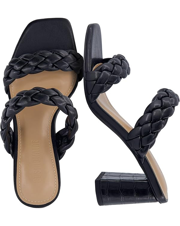 CUSHIONAIRE Irine Chunky Heels for Women, Braided Block Heel Sandals with Square Toe and Memory F... | Amazon (US)