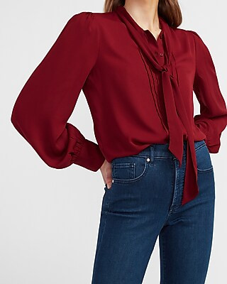 Pleated Tie Neck Portofino Shirt | Express