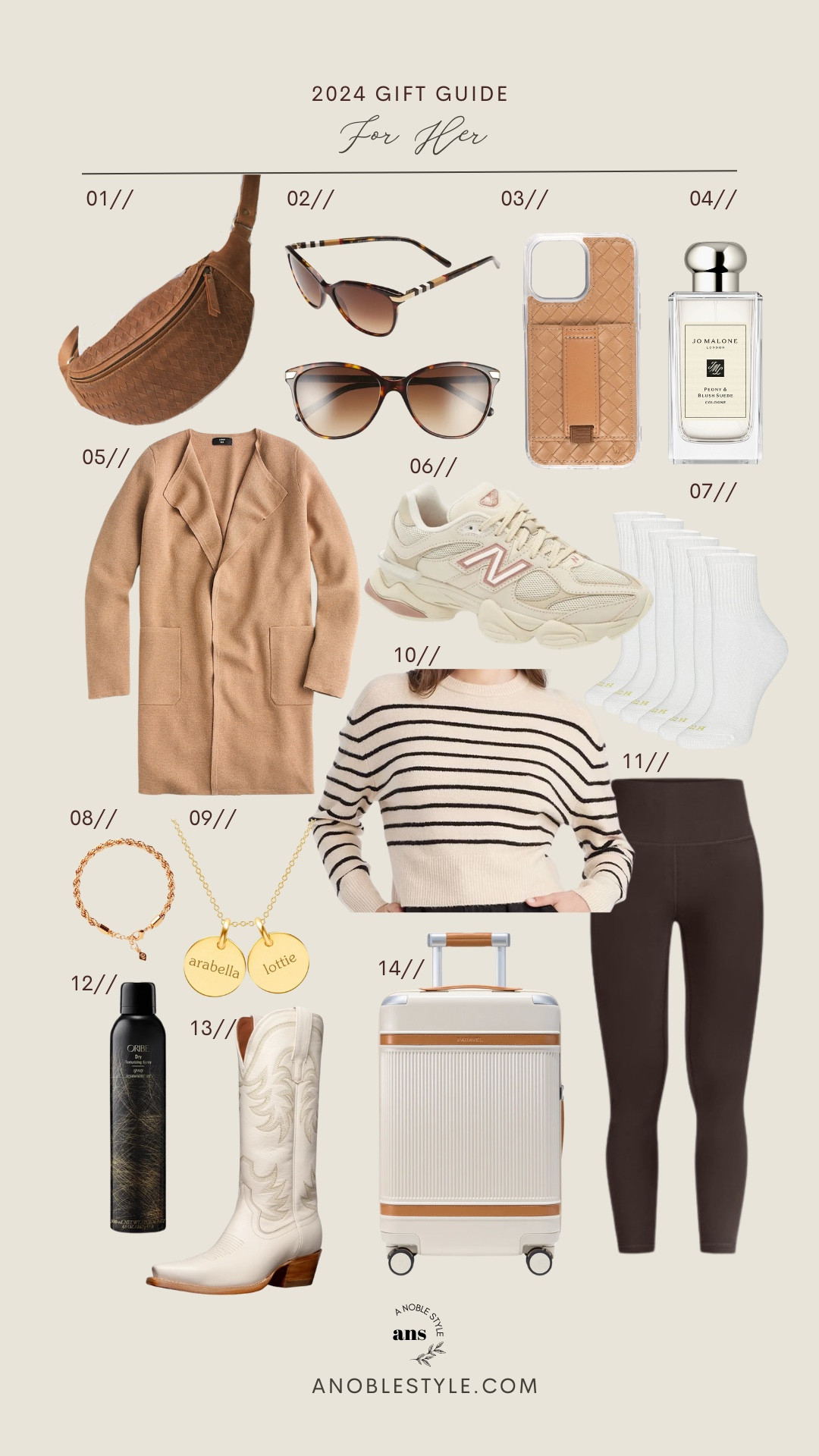 Gift Guides for Her. These are all of my favorite items that I have/own or are on my wishlist. 


Weave atlas bag,  Burberry sunglasses, Walli phone case, Jo Malone, Coatigan, New Balance 9060, crew socks, everyday minimalist bracelet, personalized necklace, striped sweater, Lululemon leggings, Lululemon dupes, oribe, Tecovas Anne boots, paravel aviator luggage suitcase

#LTKGiftGuide #LTKCyberWeek #LTKSaleAlert