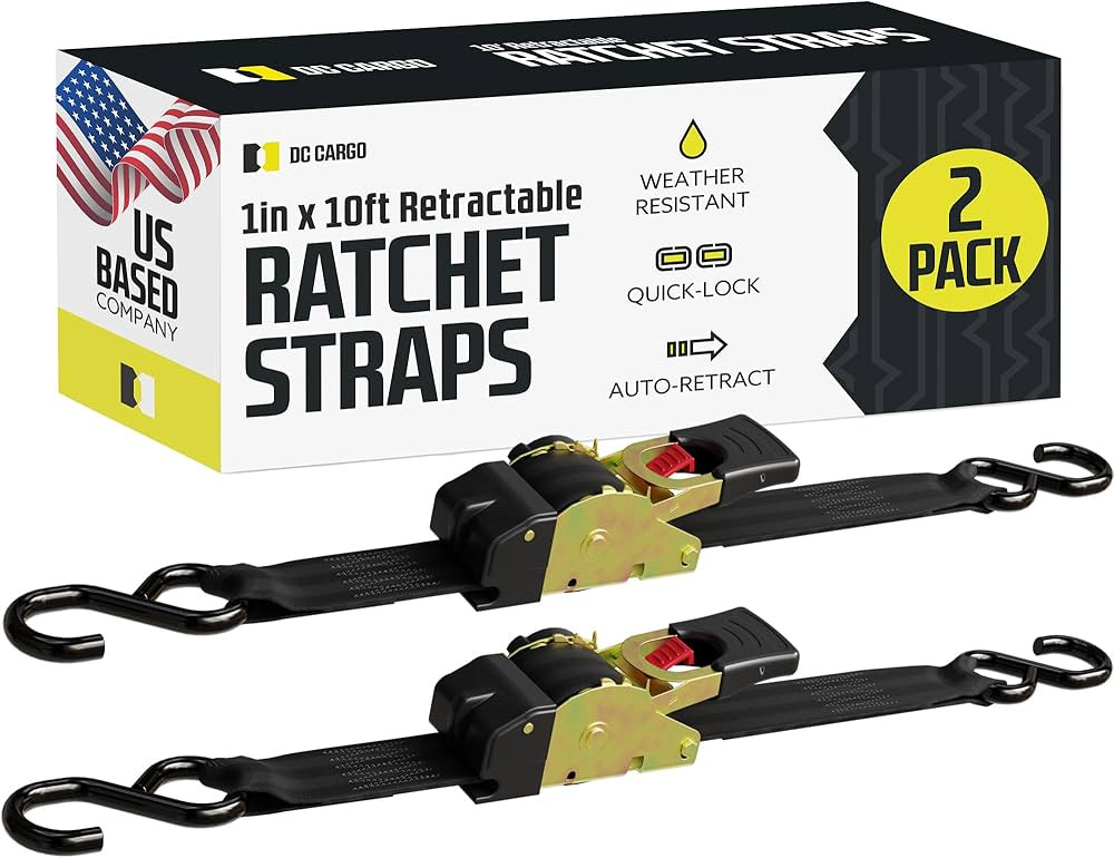 DC Cargo - Retractable Ratchet Straps, 2 Pack (1 inch x 10 feet) - Heavy Duty Tie Down Auto Retra... | Amazon (US)
