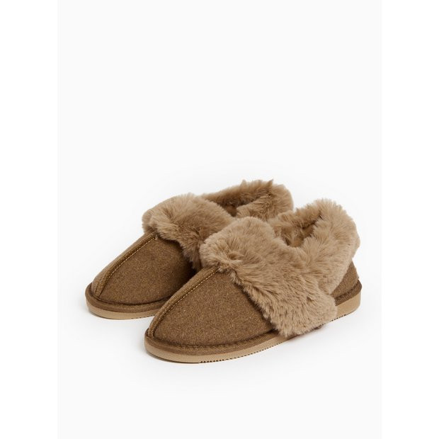 Brown Faux Fur Trim Full Slippers 5 | argos.co.uk