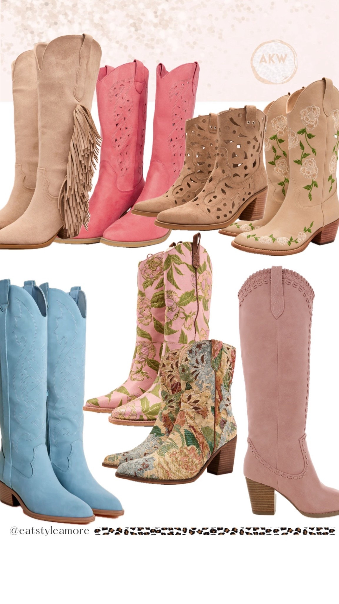 Girly girl florals , pastel and laser core cowboy boots styles. Western style chic. 

#LTKFestival #LTKootd