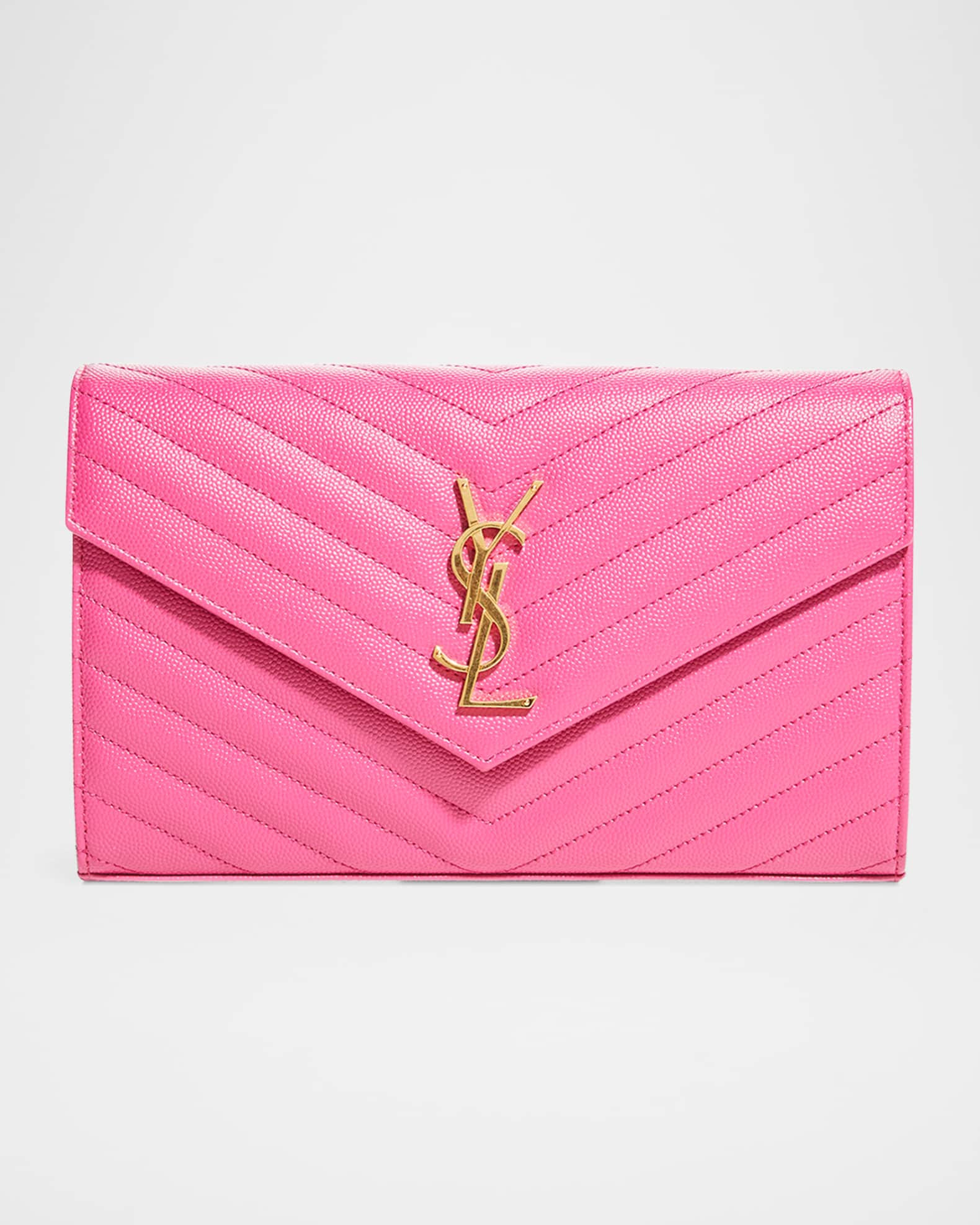 Saint Laurent Monogramme Large Grain de Poudre Wallet on Chain | Neiman Marcus