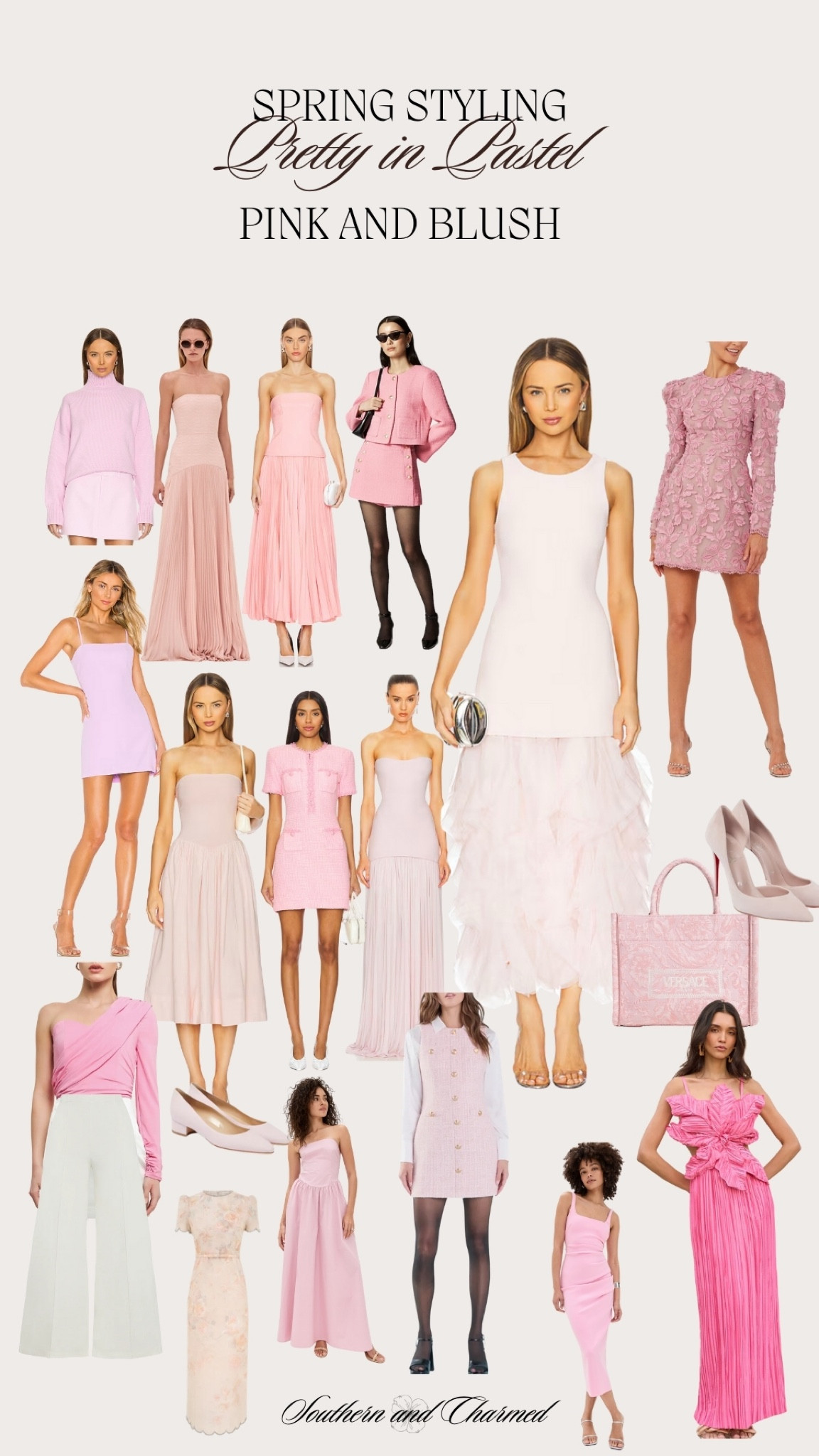 Pastels for spring! From chic office outfits to stunning pastel evening gowns and cocktail dresses perfect for vacations or weddings! Great transitional pieces to carry you through to warmer weather 

Pink dresses
Pink evening gown 
Pink gown 
Pink blazer 
Pink tweed 
Pink feather 
Pink cocktail dress