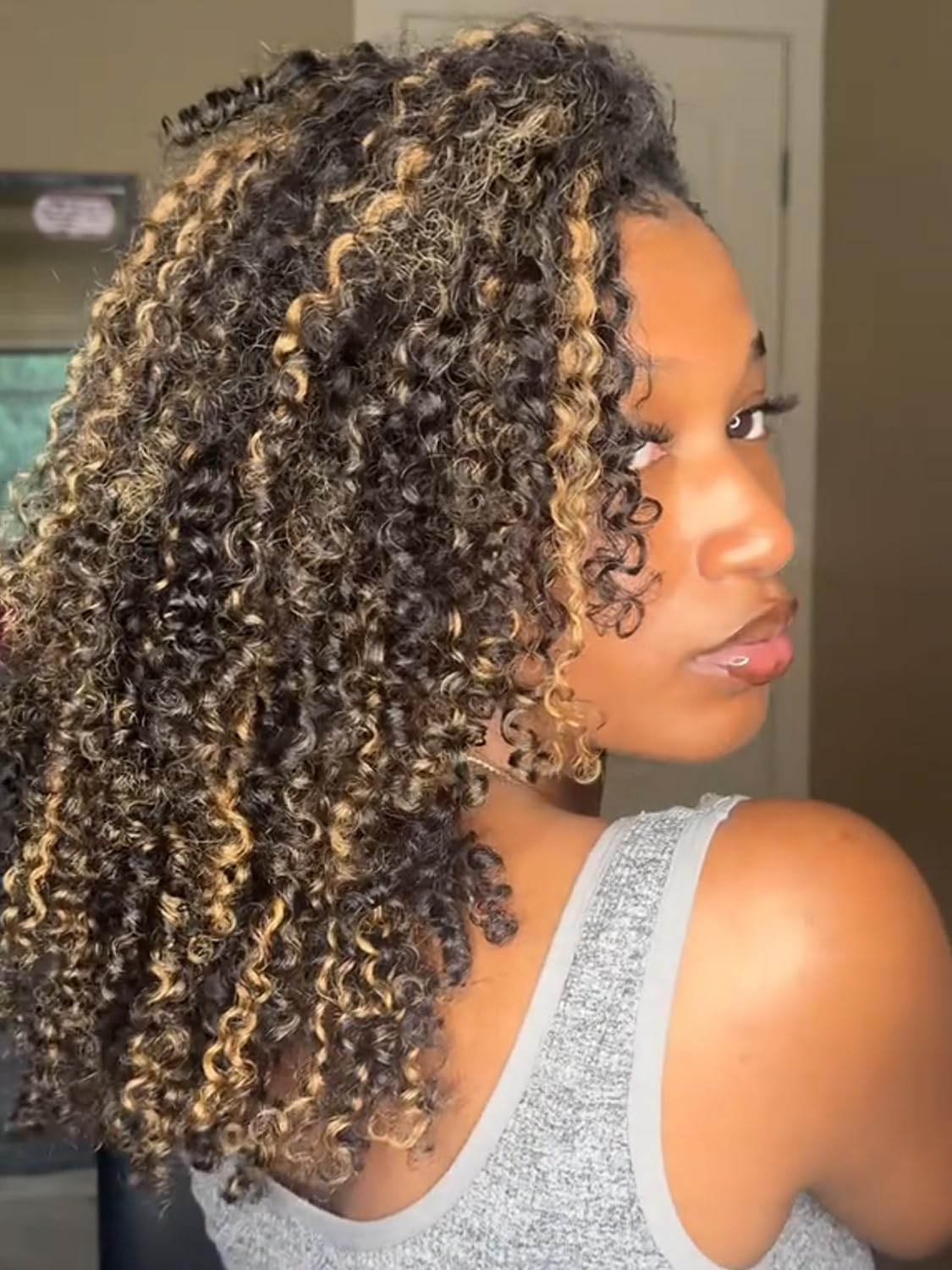 Highlight Brown Ombre Kinky Curly Half Wig Human Hair 2/30 Color 20 Inch 3 in 1 Seamless Flip Ove... | Amazon (US)