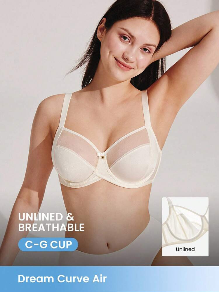 Reggiseno Minimizzante In Rete Bianca Traslucida, Senza Fodera, Con Ampia Copertura E Supporto Laterale, Per Comfort E Leggerezza Di Base | SHEIN
