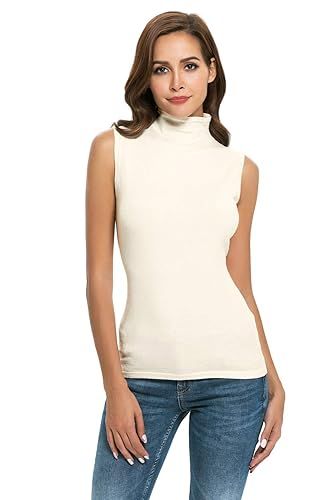 Nasperee Women Sleeveless High Mock Turtleneck Knit Pullover Sweater Shirt Plain Slim Fit Tank Tops | Amazon (US)