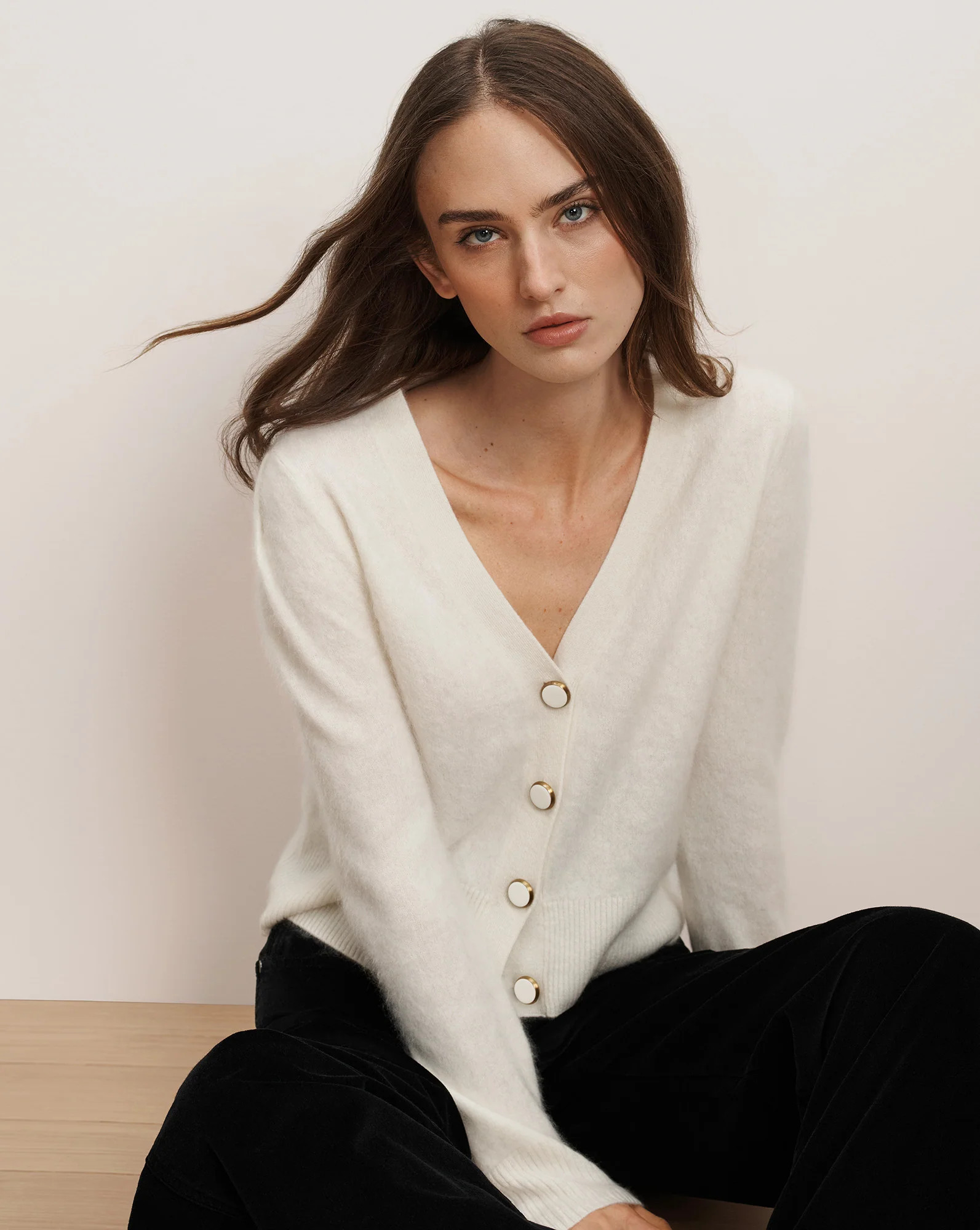 Veronica Beard Solene Brushed Cashmere Cardigan Ivory | Veronica Beard