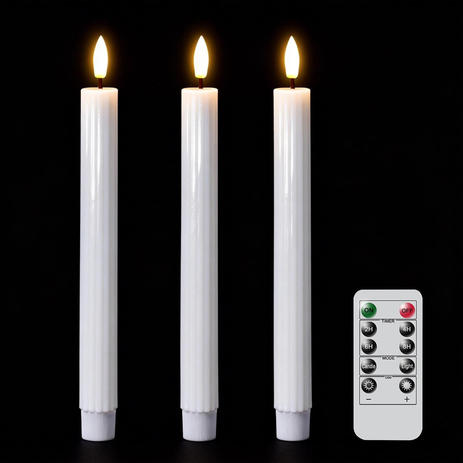 White Flameless Flickering Taper Candles Battery Operated with Remote and Timer, 3D Wick Real Wax... | Amazon (US)