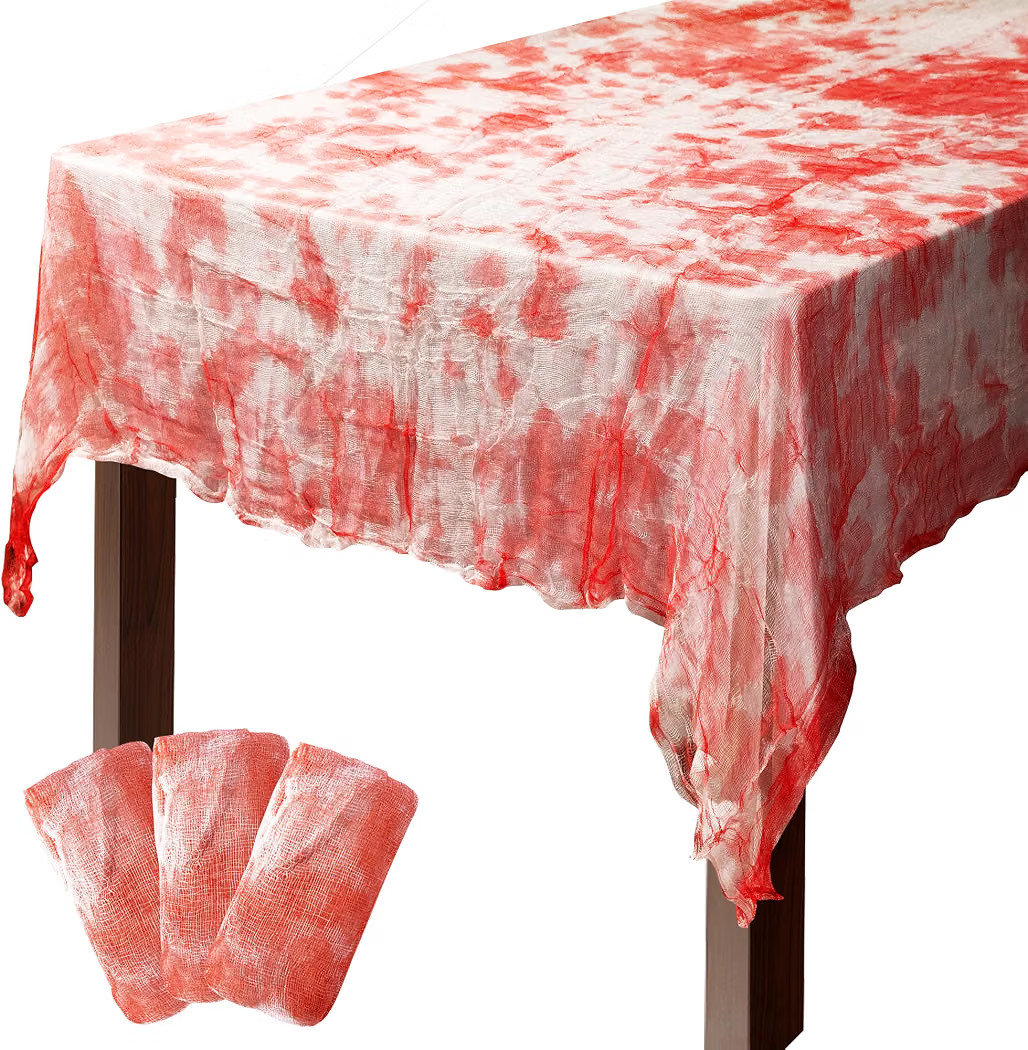 3Pcs Halloween Bloody Gauze Table Cover-85"x60" Bloody Handprint Tablecloth | Amazon (US)