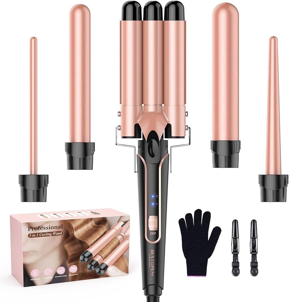 Waver Curling Iron Wand, BESTOPE PRO 5 in 1 Curling Wand Set with 3 Barrel Hair Crimper for Women... | Amazon (US)