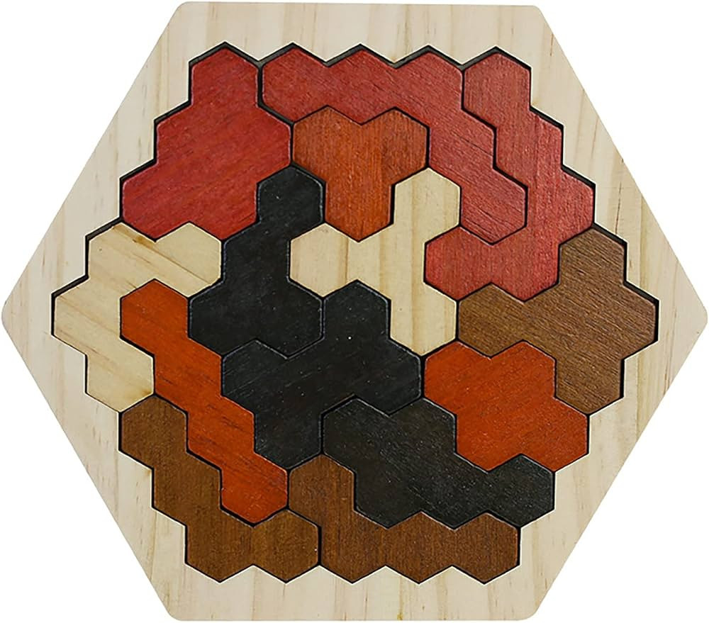Wooden Blocks Puzzle Brain Teasers Toy Large Wooden Hexagon Puzzle for Kids Adults Tangram Brain ... | Amazon (US)