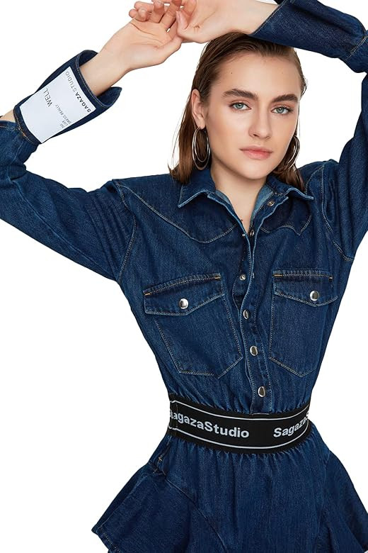 Trendyol X Sagaza Studio Blue Tire-Vestito in Denim Abito da Cocktail Donna | Amazon (IT)