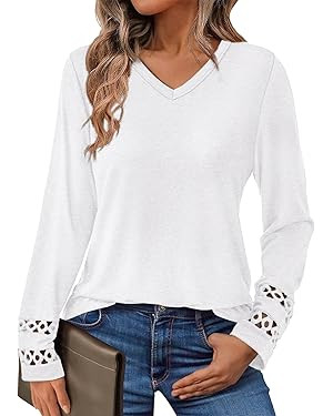 Women’s Long Sleeve V Neck Tunic Top Casual Dressy Blouse Business Loose Fit Trendy 2025 Fall O... | Amazon (US)