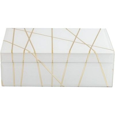 Studio 55D Mocary 8 3/4" Wide Glossy White and Gold Stripe Jewelry Box | Target