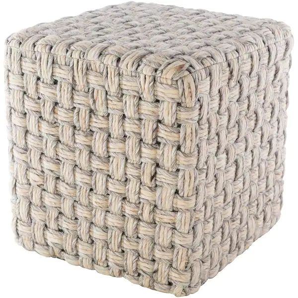 Luisa Modern Wool Basket weave 18-inch Square Pouf - Light Grey | Bed Bath & Beyond