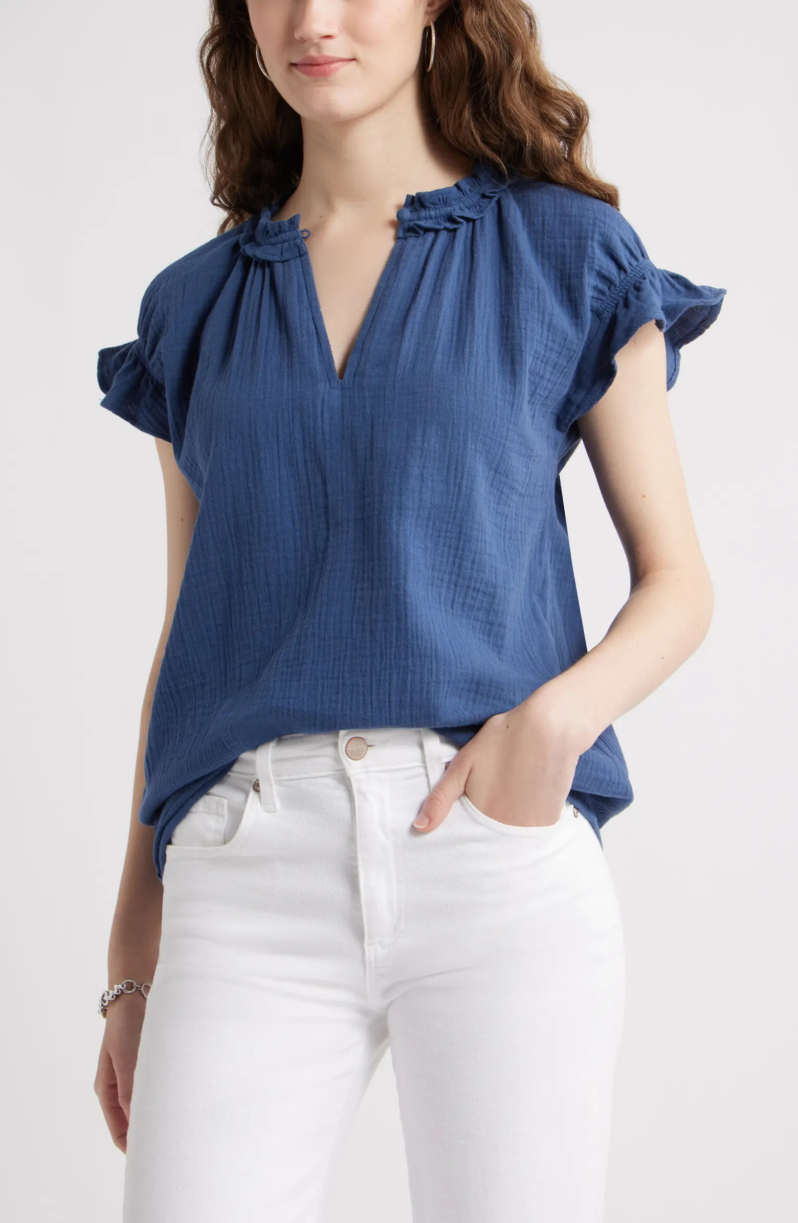 Ruffle Cotton Gauze Top | Nordstrom