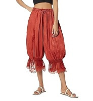 UAURORAO Women Lace Trim Long Bloomers Elastic Mid Rise Ruffle Pantaloons Cropped Flared Slips Pa... | Amazon (US)