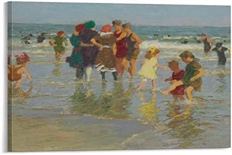 Decorative Oil Painting Poster Edward Henry Potthast's Oil Painting Art Poster of The Beach Scene Ca | Amazon (US)