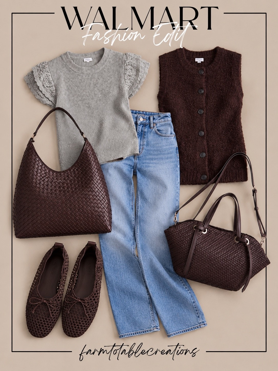 Walmart Chocolate Brown Fall Fashion 🤎

Chocolate brown is having such a moment for fall, and these Walmart finds make it so easy to wear! The mix of relaxed denim, feminine knit details, a cozy textured vest and rich brown accessories gives you that elevated fall look while still feeling casual and wearable.

Follow @farmtotablecreations on Instagram for more cozy home finds and trending decor.

I’m loving the woven handbags and crochet ballet flats paired with the lighter denim—they add so much texture without making the outfit feel heavy. Mix and match these pieces for errands, lunch dates, casual workdays or an easy weekend fall outfit.

#LTKStyle #WalmartStyle #WalmartFinds #WalmartFashion #WalmartFashionFinds #FallFashion #FallOutfit #FallStyle #ChocolateBrown #BrownOutfit #AffordableFashion #CasualStyle #EverydayStyle #FallWardrobe #LTKFinds

#LTKOver40 #LTKSeasonal #LTKmomlife