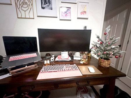 Pink office decor, pink Christmas tree, tabletop Christmas tree for home office, office holiday decor, pink mechanical keyboard, pink girly office 

#LTKhome #LTKSeasonal #LTKHoliday