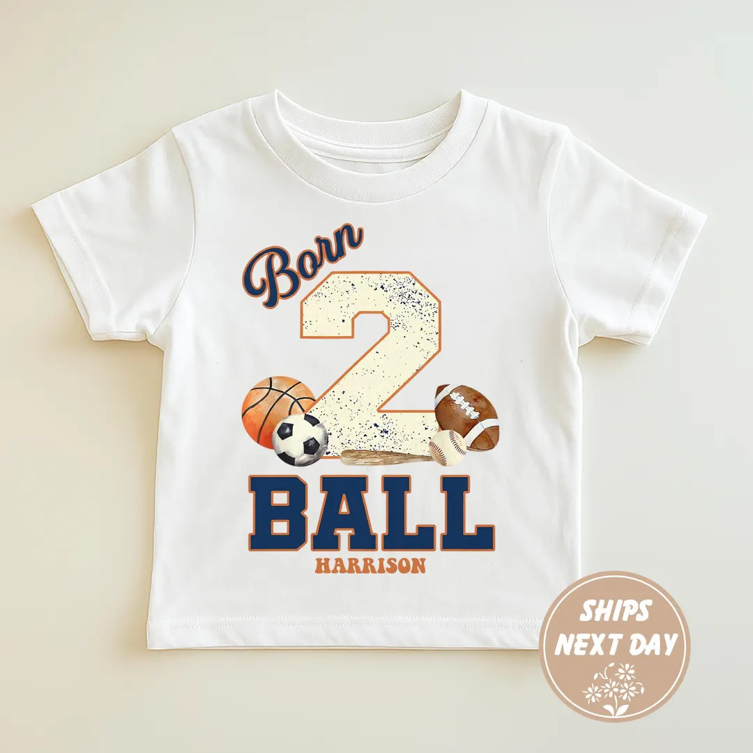 Personalized Born Two Ball Birthday Shirt, 2nd Birthday Basketball Outfit, Sports Birthday Shirt ... | Etsy (US)