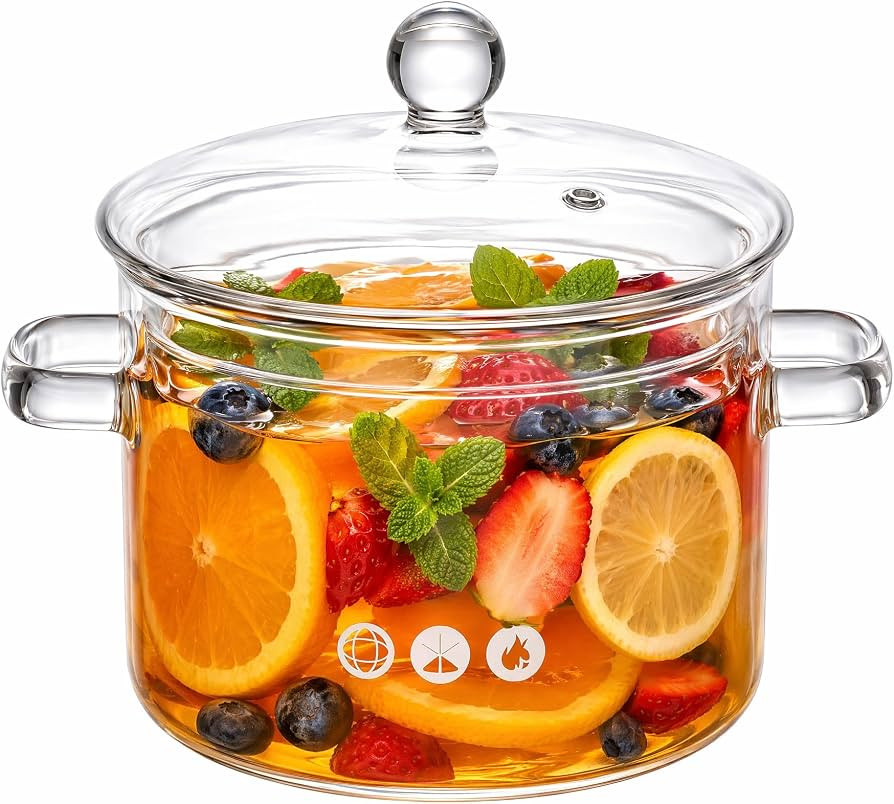 1.9L/64oz Borosilicate Glass Simmer Pot & Saucepan with Lid, Clear Glass Cookware for Stovetop \u... | Amazon (US)